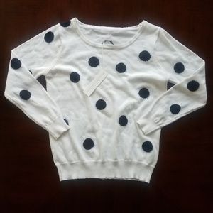White and black polka dot sweater NWT